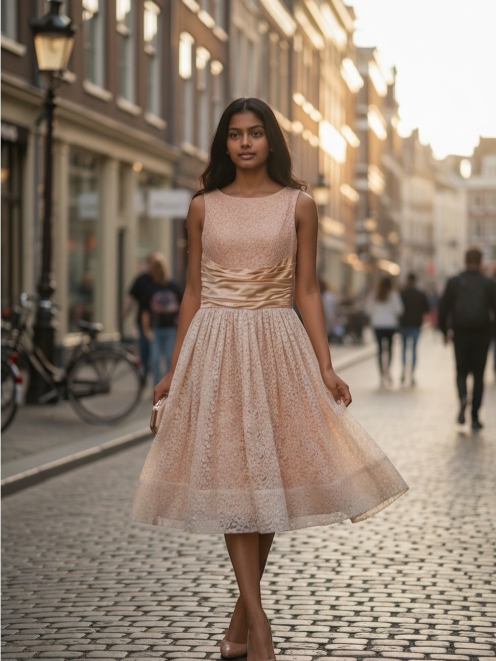 1950s Peach Champagne Party Dress
